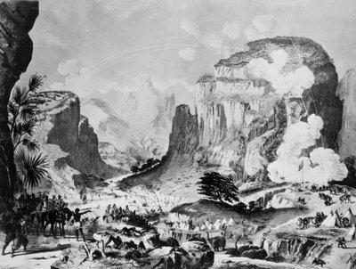 Der Sturm auf Magdala durch britische Truppen unter Sir Robert Napier (1810-1890), skizziert von einem Stabsoffizier und graviert von Alfred Concanen (1835-1886) von English School